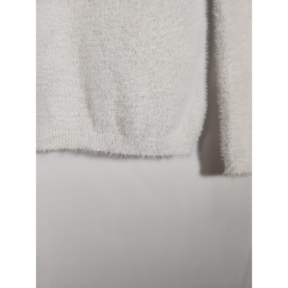 Ellen Tracy Fuzzy Eyelash Chenille Sweater Sparkle Metallic White Womens XS - Picture 6 of 15